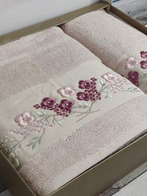 Набор полотенец пенье премиум ТМ Pupilla Eva sakura lila  2в1 Баня + лицо  4890 фото