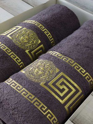 Набор полотенец 2в1 баня + лицо Moz versace Антрацит Турция. Подарочная коробка 4552 фото