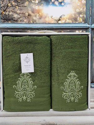 Полотенца баня+лицо набор подарочный Moz Bantik Зеленая Турция. 4815 фото