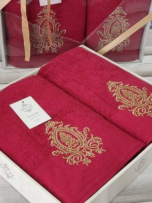 Полотенца баня+лицо набор подарочный Moz Bantik Бордо Турция. 4819 фото